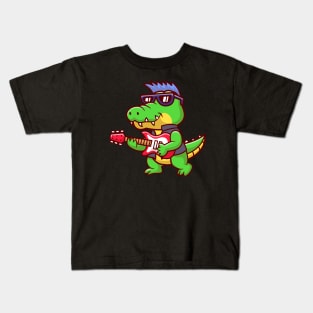 Cute Crocodile Playing Electric Guitar Cartoon Kids T-Shirt